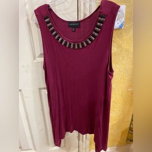 🌸Lane Bryant Size 14/16 Tank Top Purple Beaded Neckline Sleeveless Stretch